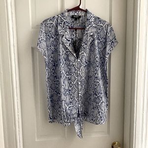 DKNY Snake Print Button Up Tie Front Blouse, NWT
